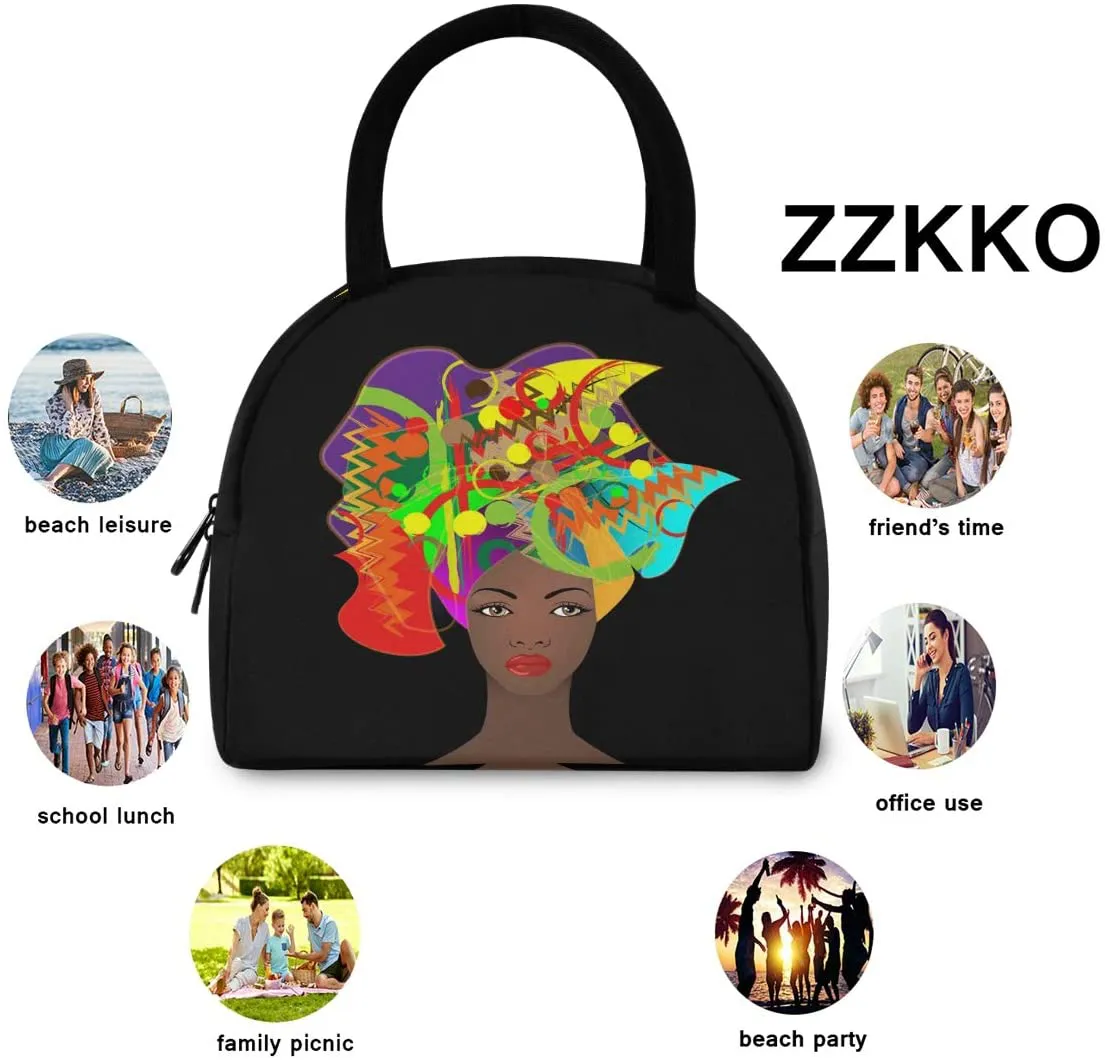 Rynx | ZZKKO Polka Dot Black and White Lunch Bag Box Tote Organizer Lunch Container Insulated Zipper Meal Prep Cooler Bag For Women Men Home School Office Outdoor Use