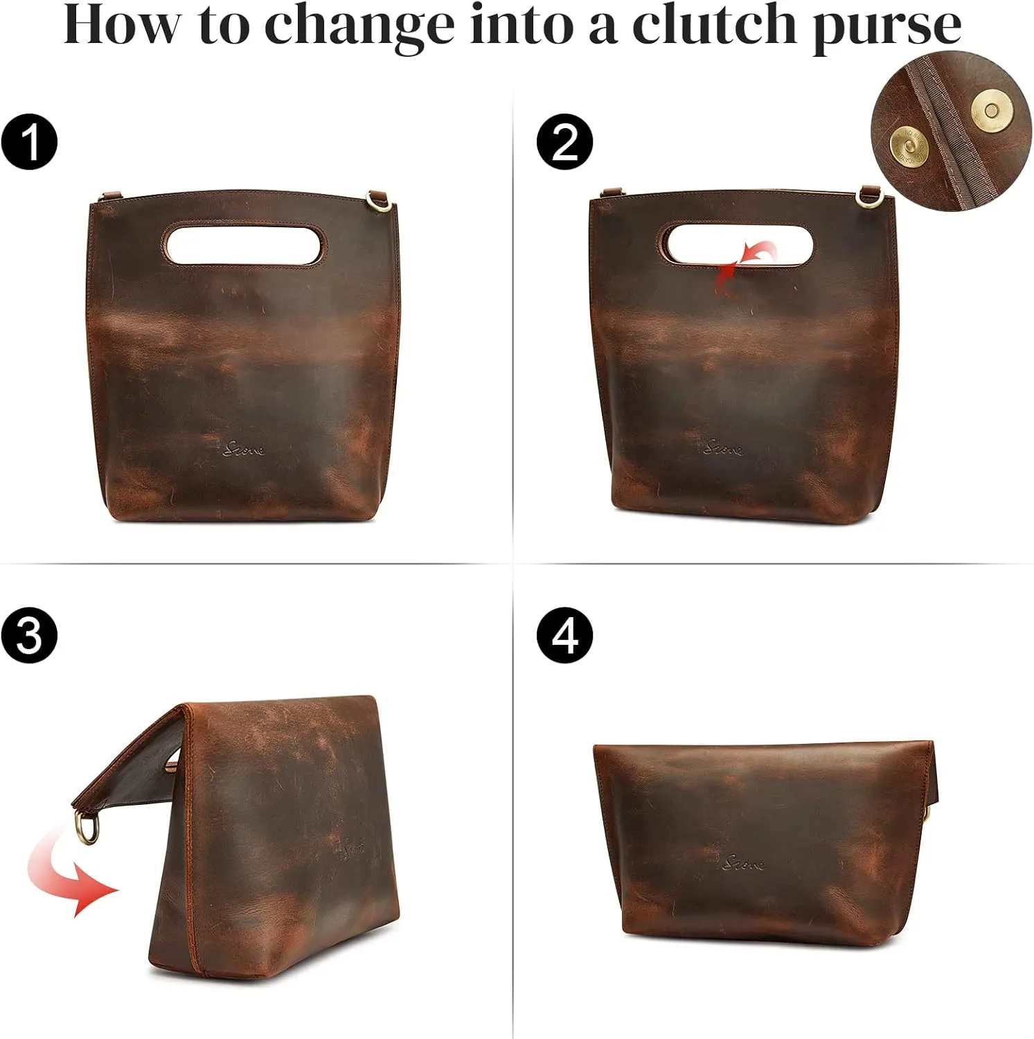 S-ZONE Women Vintage Genuine Leather Crossbody Bag Distressed Foldable Clutch Top Handle Handbag Purse