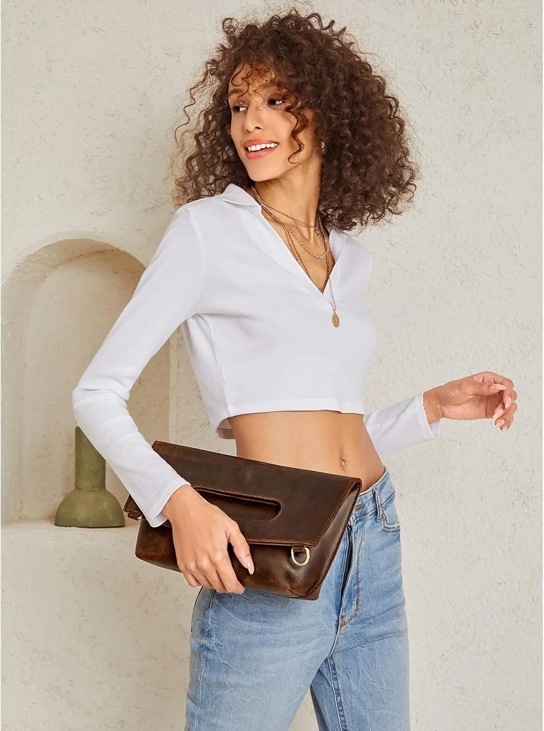 S-ZONE Women Vintage Genuine Leather Crossbody Bag Distressed Foldable Clutch Top Handle Handbag Purse