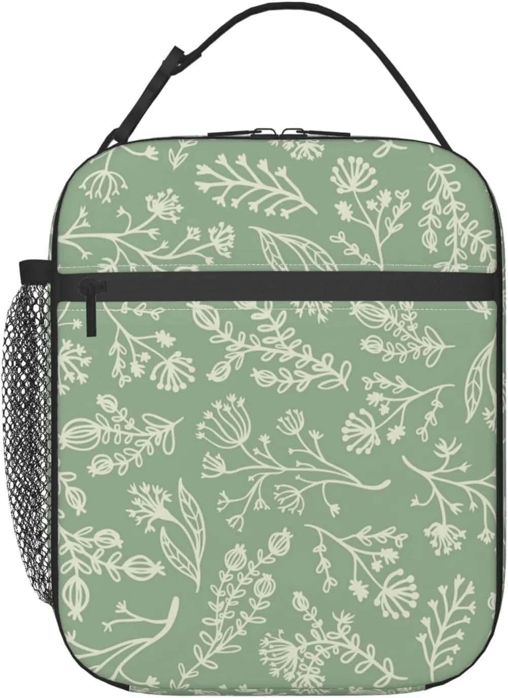 Sage Green Lunch Box for Adults Kids Women Men Botanical Herbs Plants Lunch Bag Cooler Tote Reusable Insulated Lunch Bag Container Gifts for Office Picnic Travel Work School