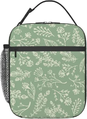 Sage Green Lunch Box for Adults Kids Women Men Botanical Herbs Plants Lunch Bag Cooler Tote Reusable Insulated Lunch Bag Container Gifts for Office Picnic Travel Work School