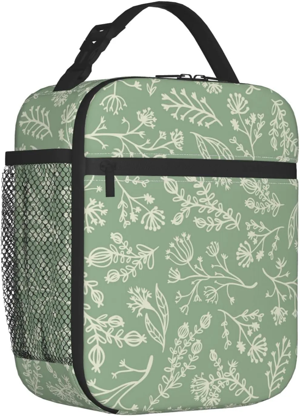 Sage Green Lunch Box for Adults Kids Women Men Botanical Herbs Plants Lunch Bag Cooler Tote Reusable Insulated Lunch Bag Container Gifts for Office Picnic Travel Work School