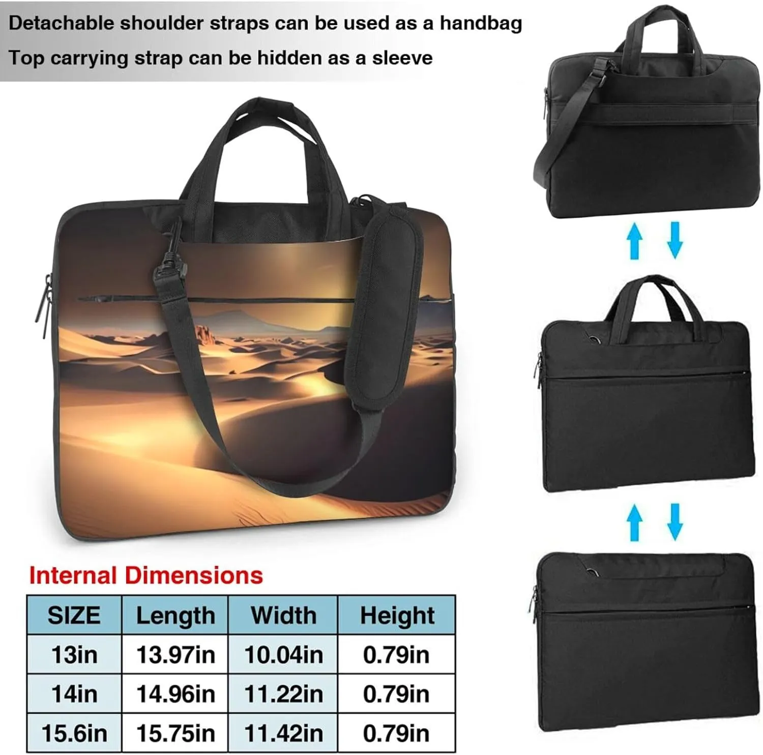 Sahara Desert Laptop Shoulder Bag Portable Laptop Bag Laptop Case Crossbody Briefcase w/Strap Handle