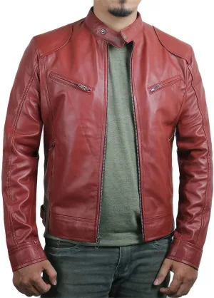 Salaar & Co Men’s Genuine Sheepskin Biker Jacket - Handsome Moto Rider Style with Stand Collar, Korean Influence, Slim Fit