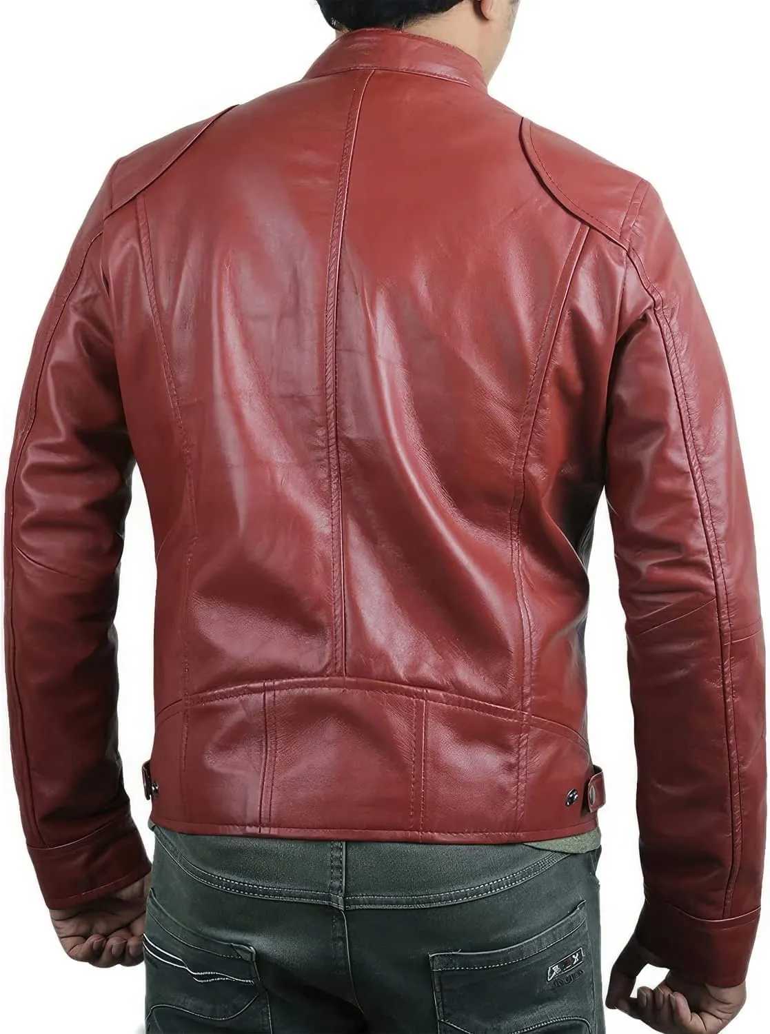 Salaar & Co Men’s Genuine Sheepskin Biker Jacket - Handsome Moto Rider Style with Stand Collar, Korean Influence, Slim Fit
