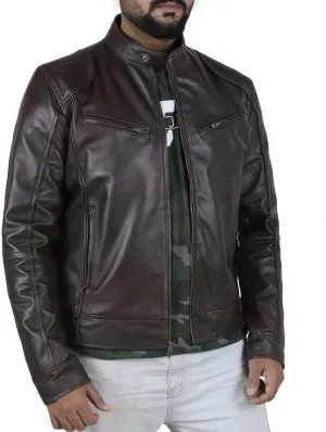 Salaar & Co Men’s Genuine Sheepskin Biker Jacket - Handsome Moto Rider Style with Stand Collar, Korean Influence, Slim Fit