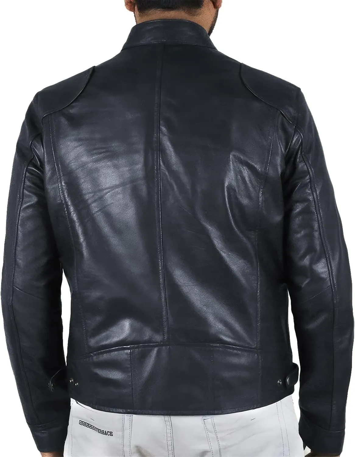 Salaar & Co Men’s Genuine Sheepskin Biker Jacket - Handsome Moto Rider Style with Stand Collar, Korean Influence, Slim Fit
