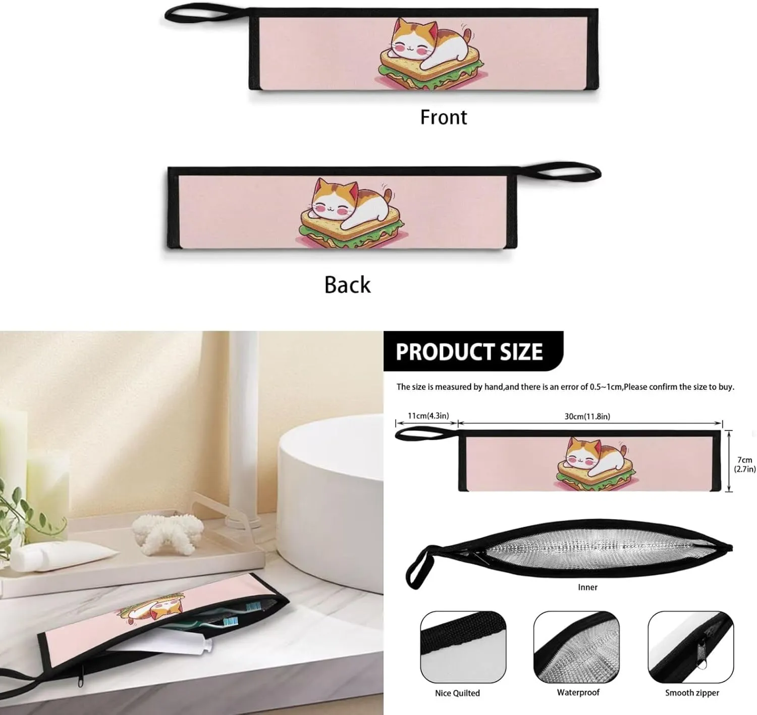 Sandwich Cat Insulated Lunch Bag for Girls with Utensils Set Preppy Lunch Bag Leak-Proof CompartmentsThick Material Pack Crossbody Keep Food Fresh Strap Detacahle