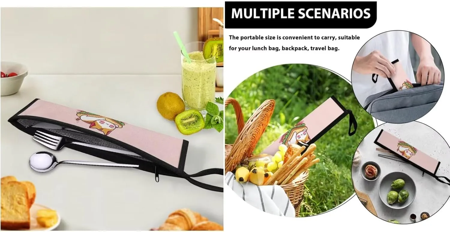 Sandwich Cat Insulated Lunch Bag for Girls with Utensils Set Preppy Lunch Bag Leak-Proof CompartmentsThick Material Pack Crossbody Keep Food Fresh Strap Detacahle