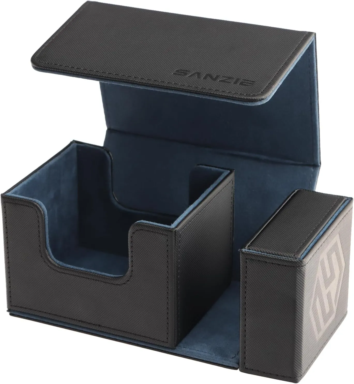 SANZIE Card Deck Box with Dice Tray for MTG Commander Deck Box fits 200  Single Sleeved Trading Cards PTCG TCG Deck for Magic Game Cards (Black&Blue)
