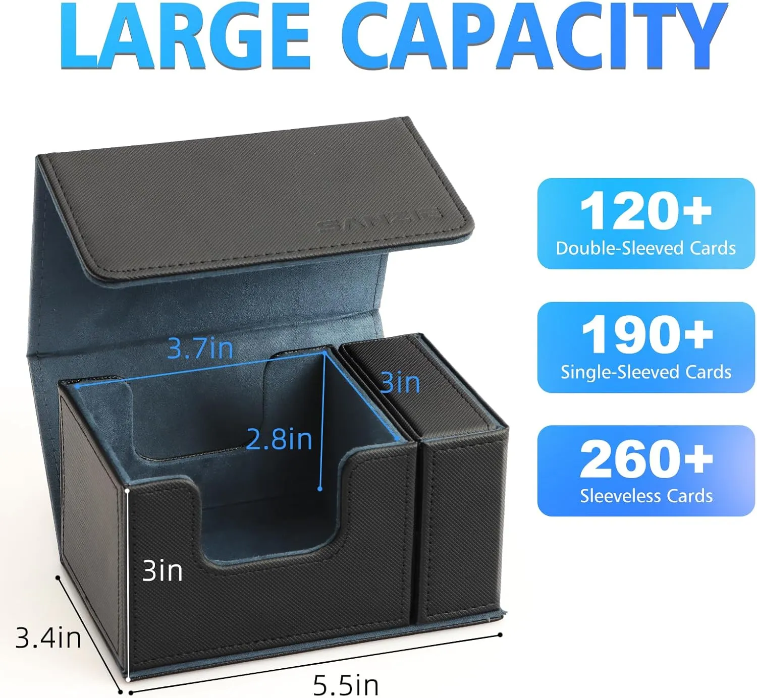SANZIE Card Deck Box with Dice Tray for MTG Commander Deck Box fits 200  Single Sleeved Trading Cards PTCG TCG Deck for Magic Game Cards (Black&Blue)