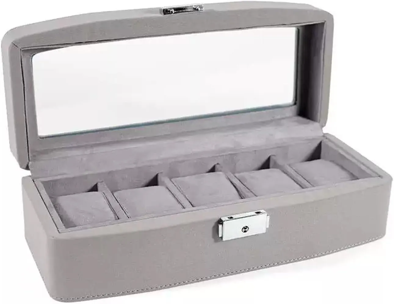 SBCC Watch storage box 5-position, with lock, mechanical watch display box desktop watch integrated box(Gray)
