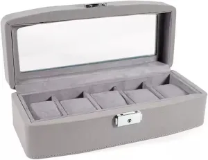SBCC Watch storage box 5-position, with lock, mechanical watch display box desktop watch integrated box(Gray)