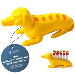 Schaller Industries Test Tube Rack – Vertical Storage Tube Organizer for 16mm - Test Tube Holder Rack and Vial Holder – Glass Tube Drying Rack, Fun Dachshund Design - Holds 10 Tubes - Bright Yellow
