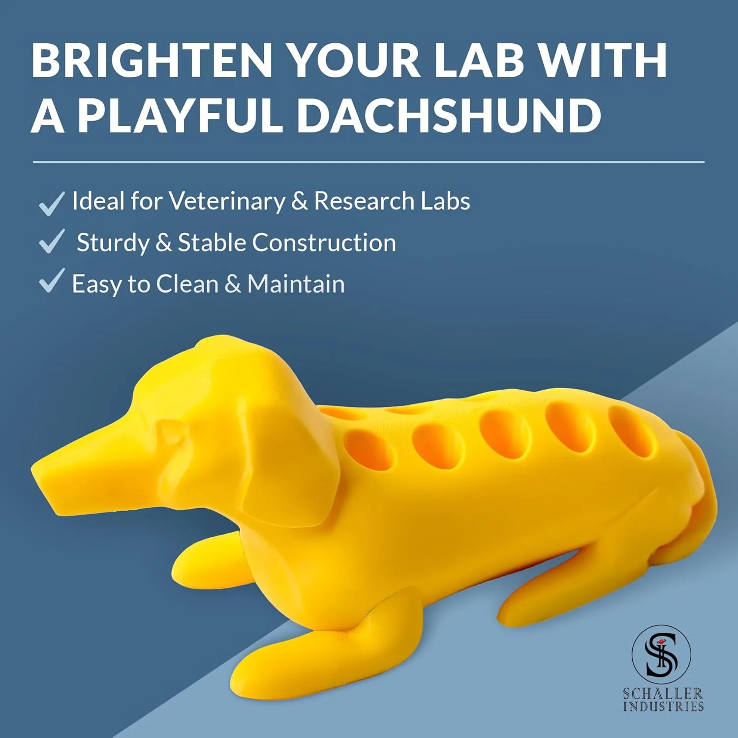 Schaller Industries Test Tube Rack – Vertical Storage Tube Organizer for 16mm - Test Tube Holder Rack and Vial Holder – Glass Tube Drying Rack, Fun Dachshund Design - Holds 10 Tubes - Bright Yellow