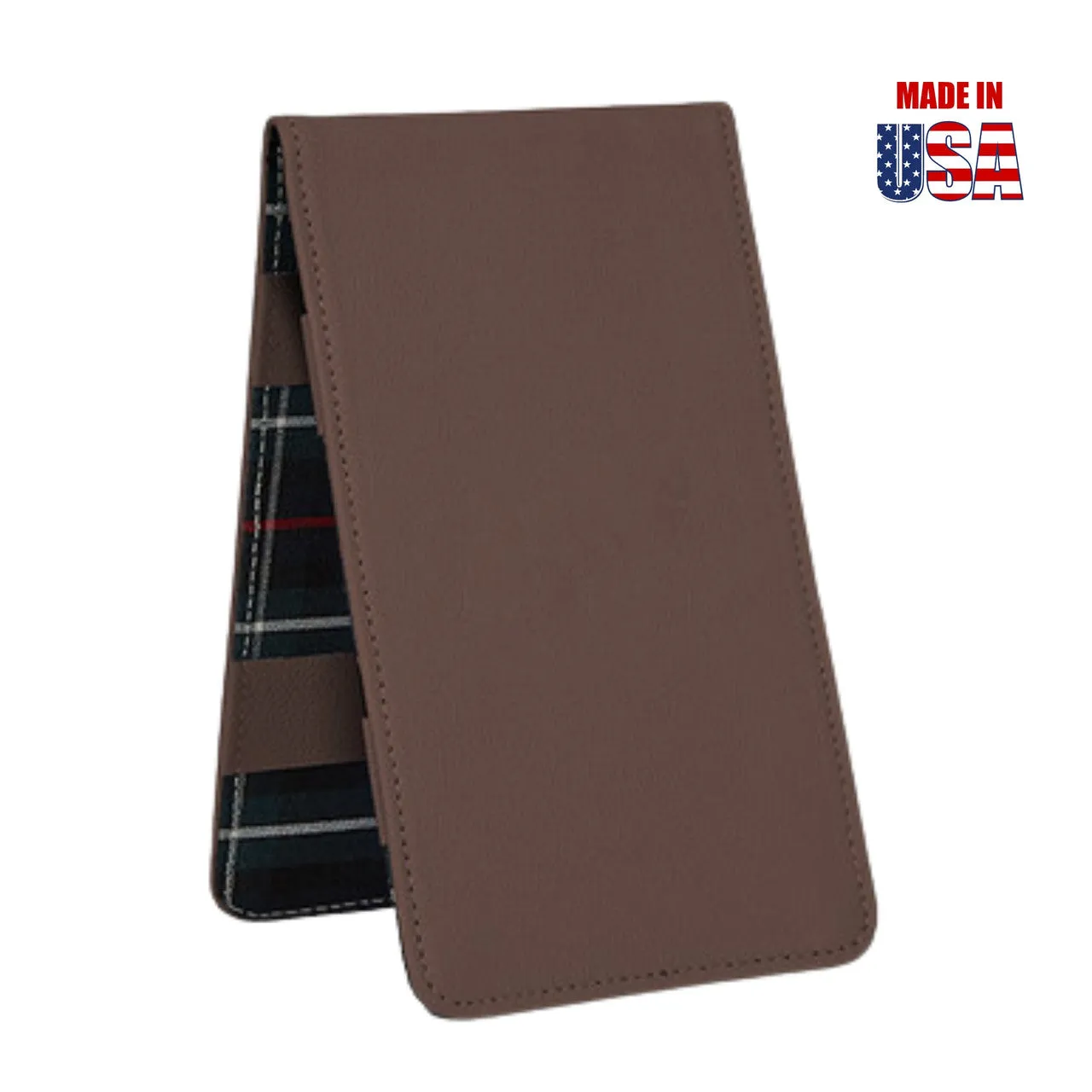 Scorecard and Yardage Book Holder, American Leather with MacKenzie Plaid Interior
