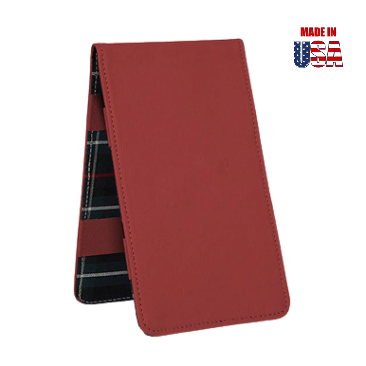 Scorecard and Yardage Book Holder, American Leather with MacKenzie Plaid Interior