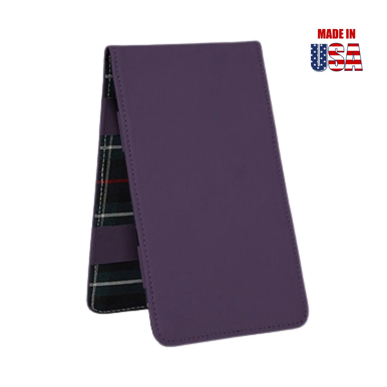 Scorecard and Yardage Book Holder, American Leather with MacKenzie Plaid Interior