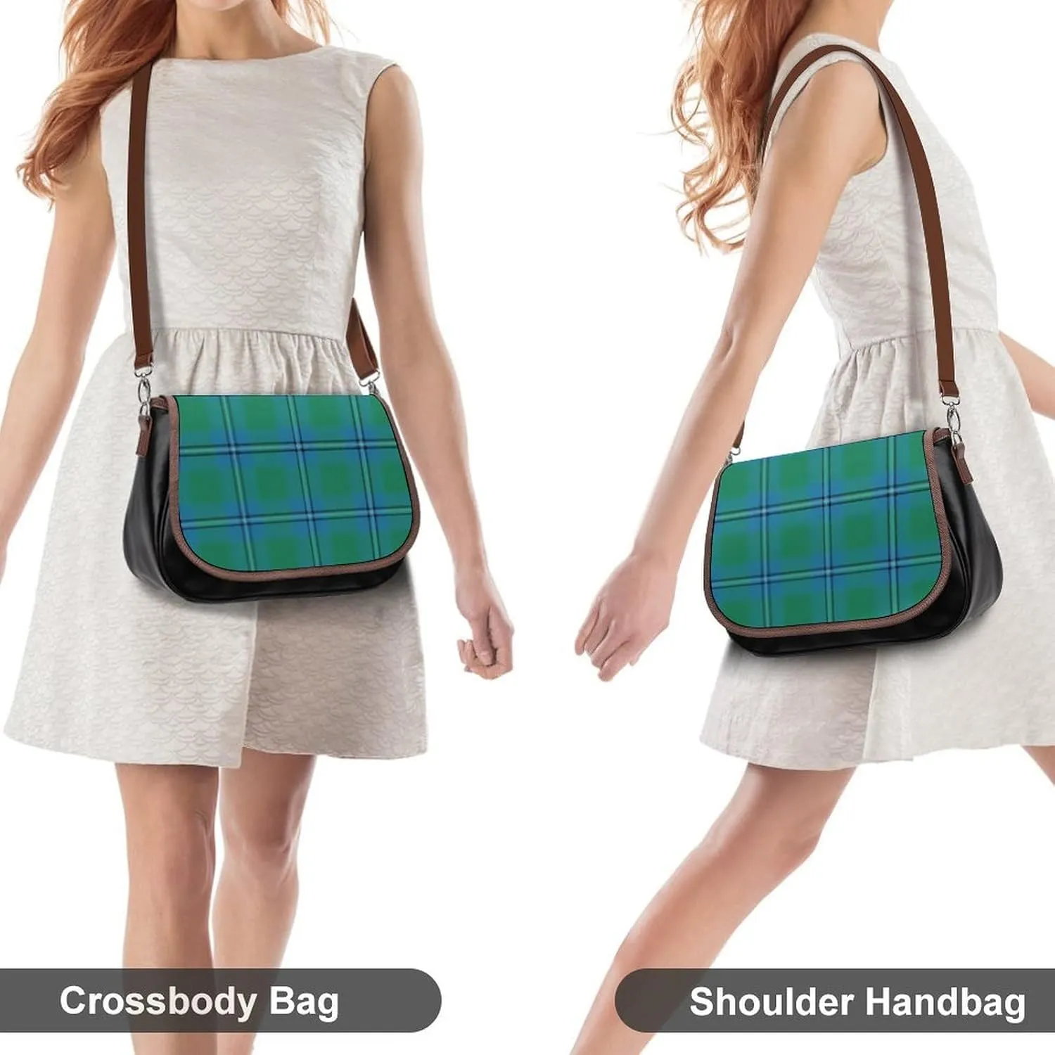 Scottish Clan Leslie Ancient Hunting Tartan Leather Decorative Crossbody Strap Backpack, Large Capacity Shoulder Bag
