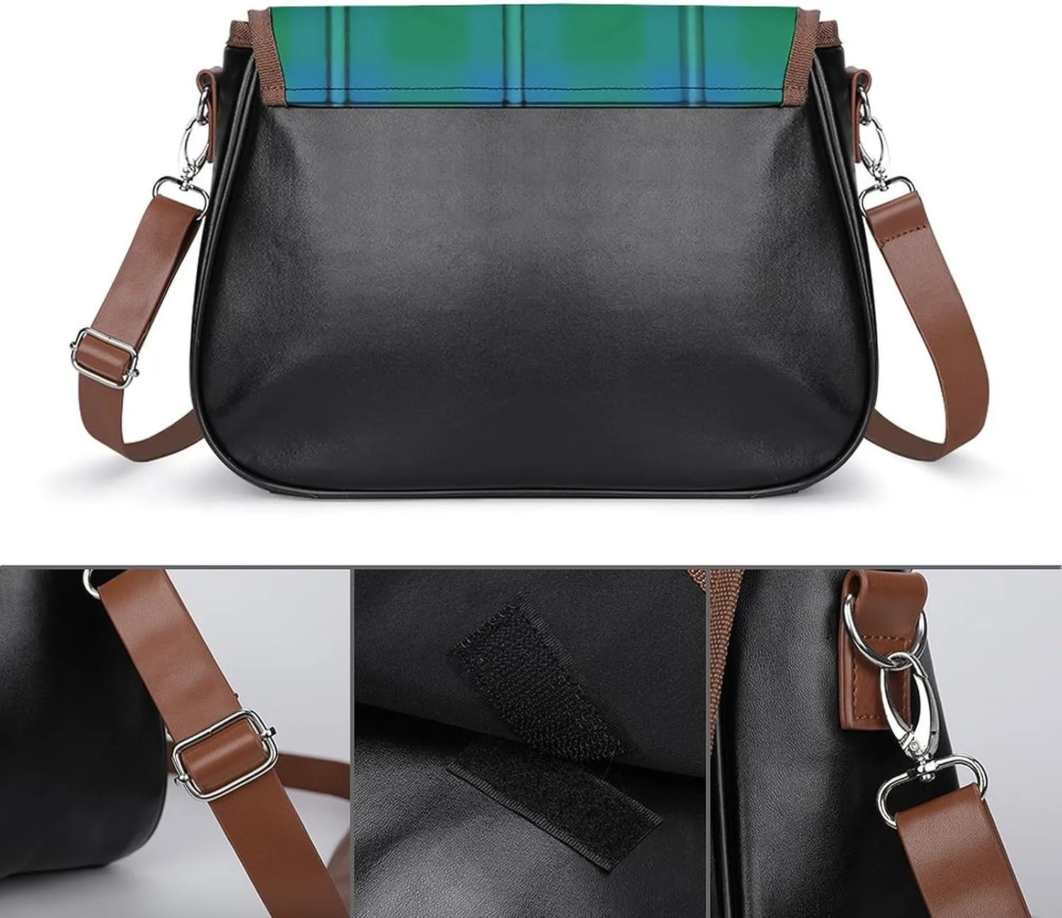 Scottish Clan Leslie Ancient Hunting Tartan Leather Decorative Crossbody Strap Backpack, Large Capacity Shoulder Bag