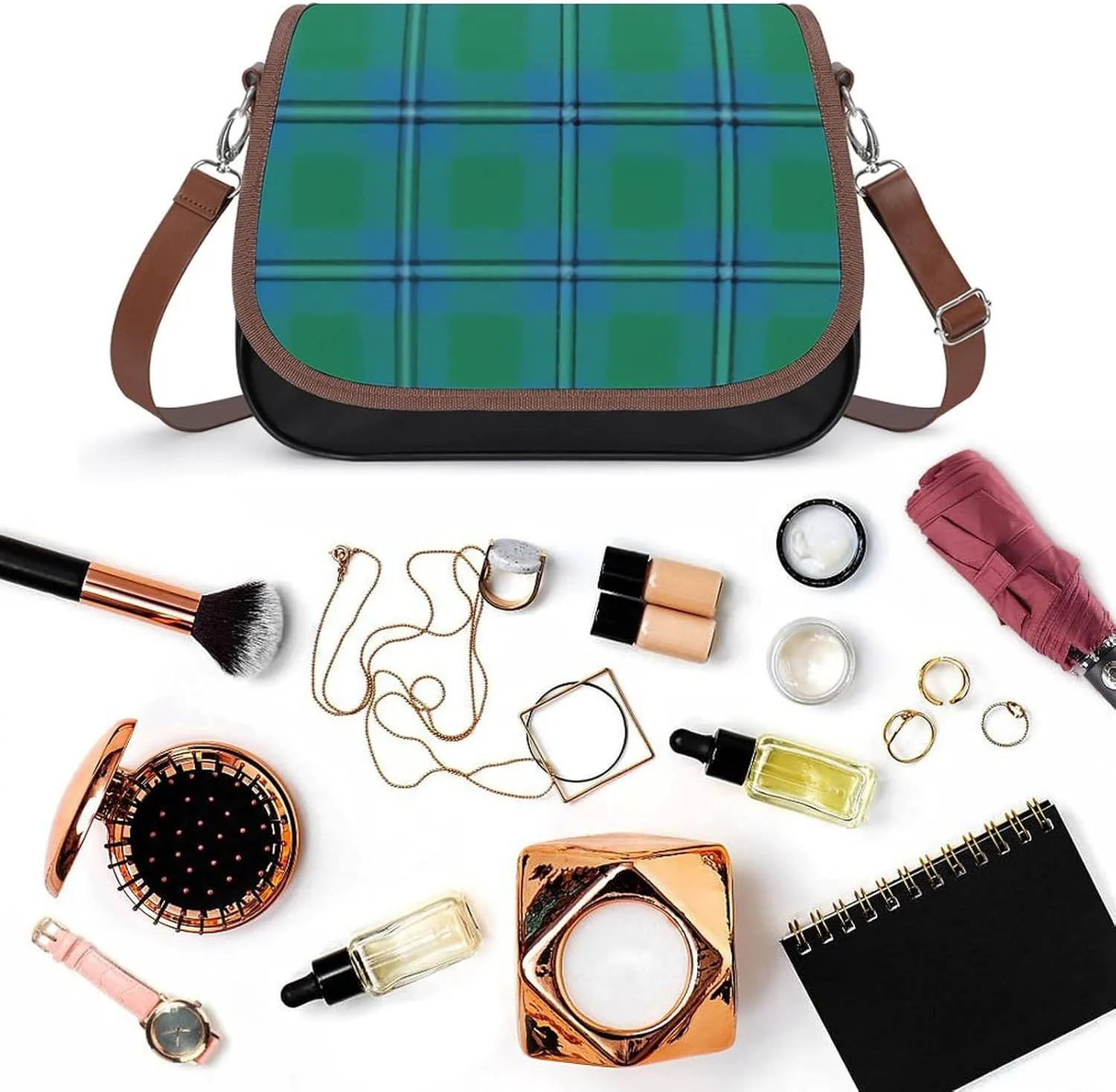 Scottish Clan Leslie Ancient Hunting Tartan Leather Decorative Crossbody Strap Backpack, Large Capacity Shoulder Bag