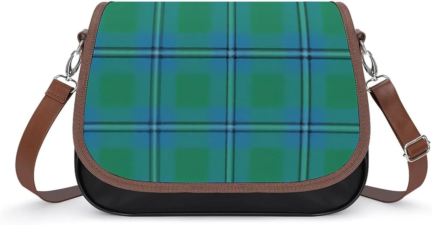 Scottish Clan Leslie Ancient Hunting Tartan Leather Decorative Crossbody Strap Backpack, Large Capacity Shoulder Bag