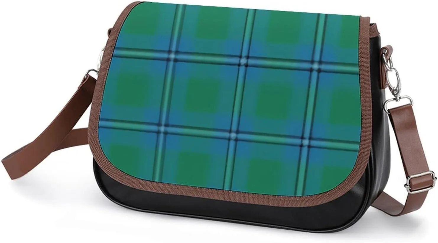 Scottish Clan Leslie Ancient Hunting Tartan Leather Decorative Crossbody Strap Backpack, Large Capacity Shoulder Bag