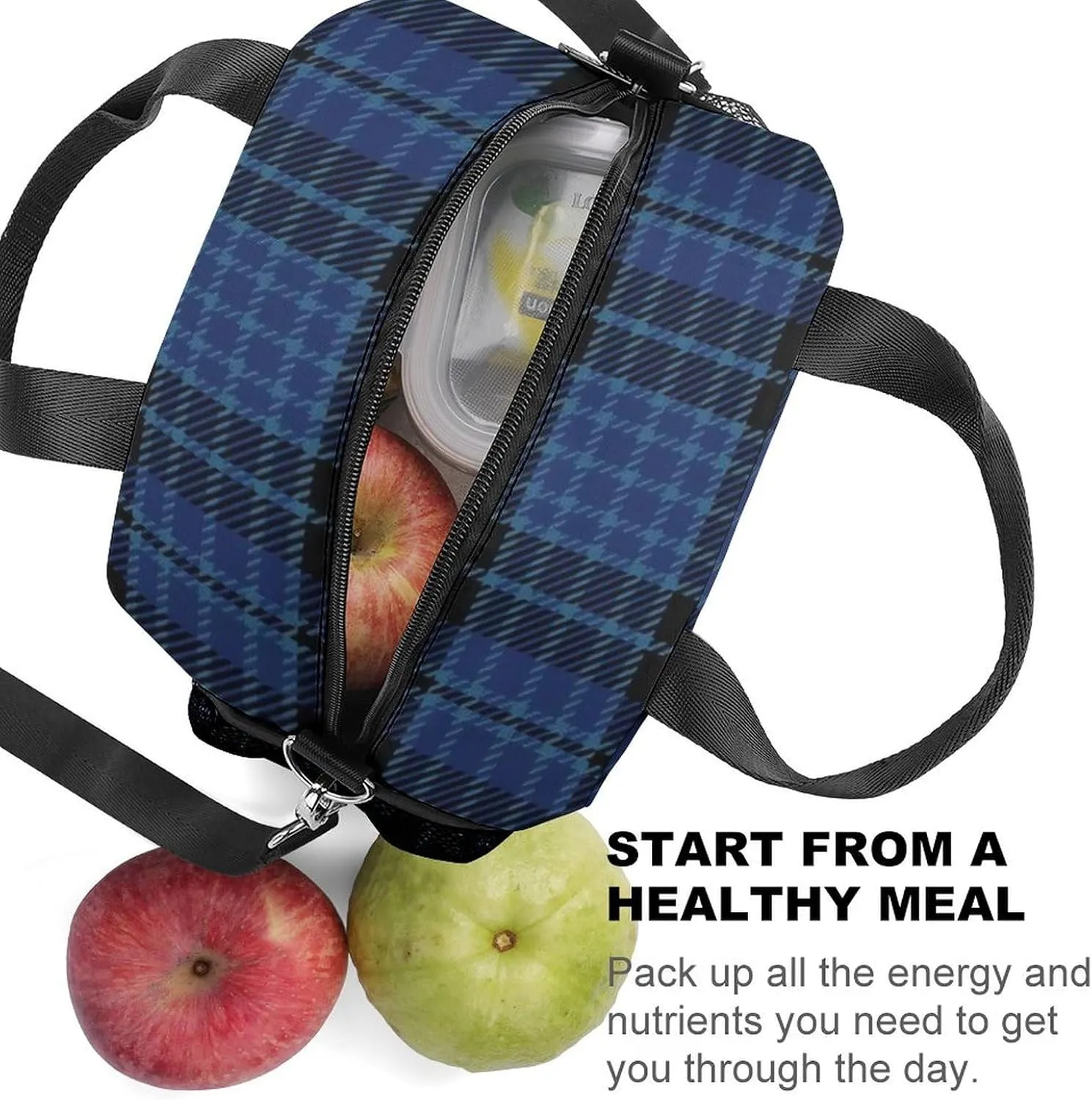 Scottish Clergy Blue Black White Tartan Adjustable Shoulder Strap Insulated And Leak Proof Premium Lunch Bag Unisex