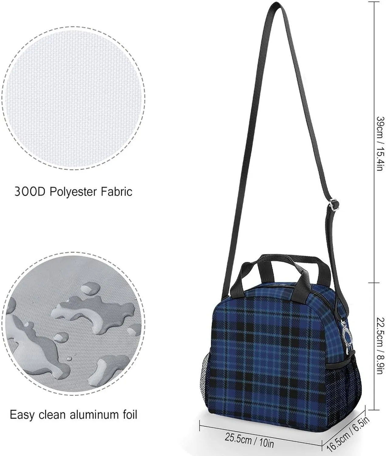 Scottish Clergy Blue Black White Tartan Adjustable Shoulder Strap Insulated And Leak Proof Premium Lunch Bag Unisex