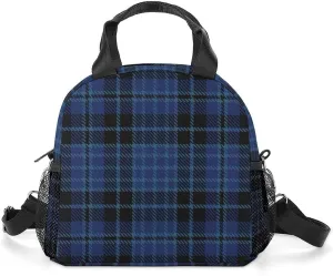 Scottish Clergy Blue Black White Tartan Adjustable Shoulder Strap Insulated And Leak Proof Premium Lunch Bag Unisex