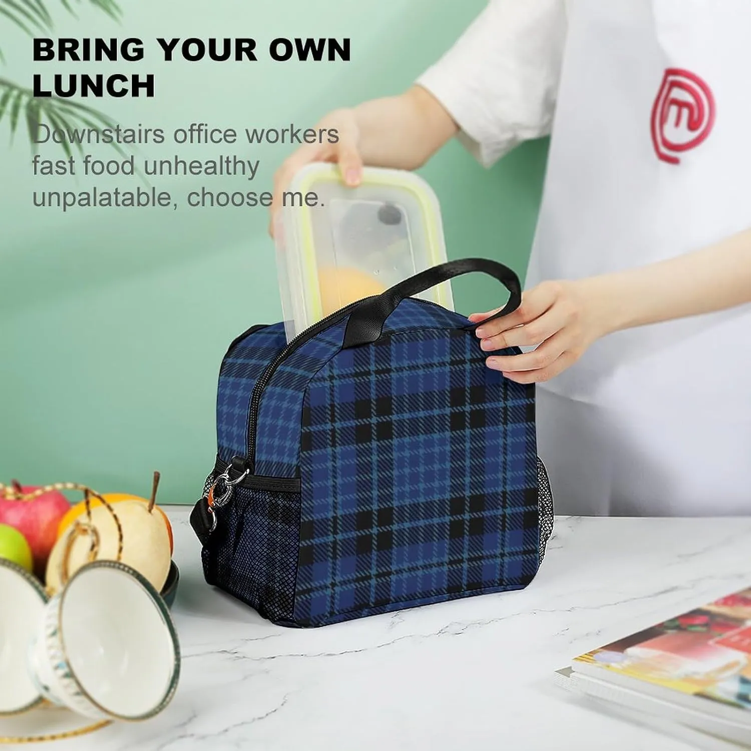 Scottish Clergy Blue Black White Tartan Adjustable Shoulder Strap Insulated And Leak Proof Premium Lunch Bag Unisex