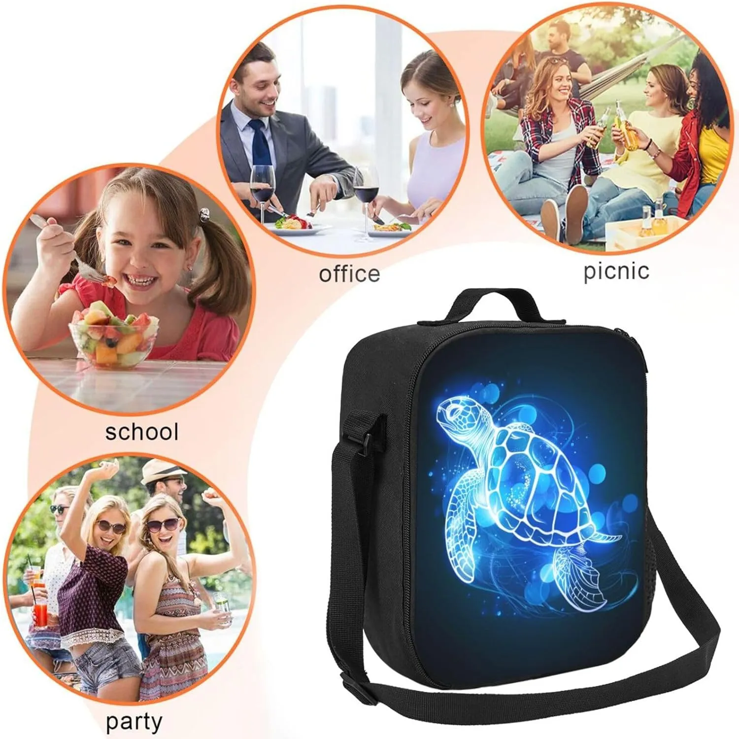 Sea Turtle Lunch Box Insulated Lunch Bag for Women Men Reusable Large Capacity Lunchbox with Shoulder Strap Small Leakproof Cooler Food Bento Tote Bag for Work Travel Picnic