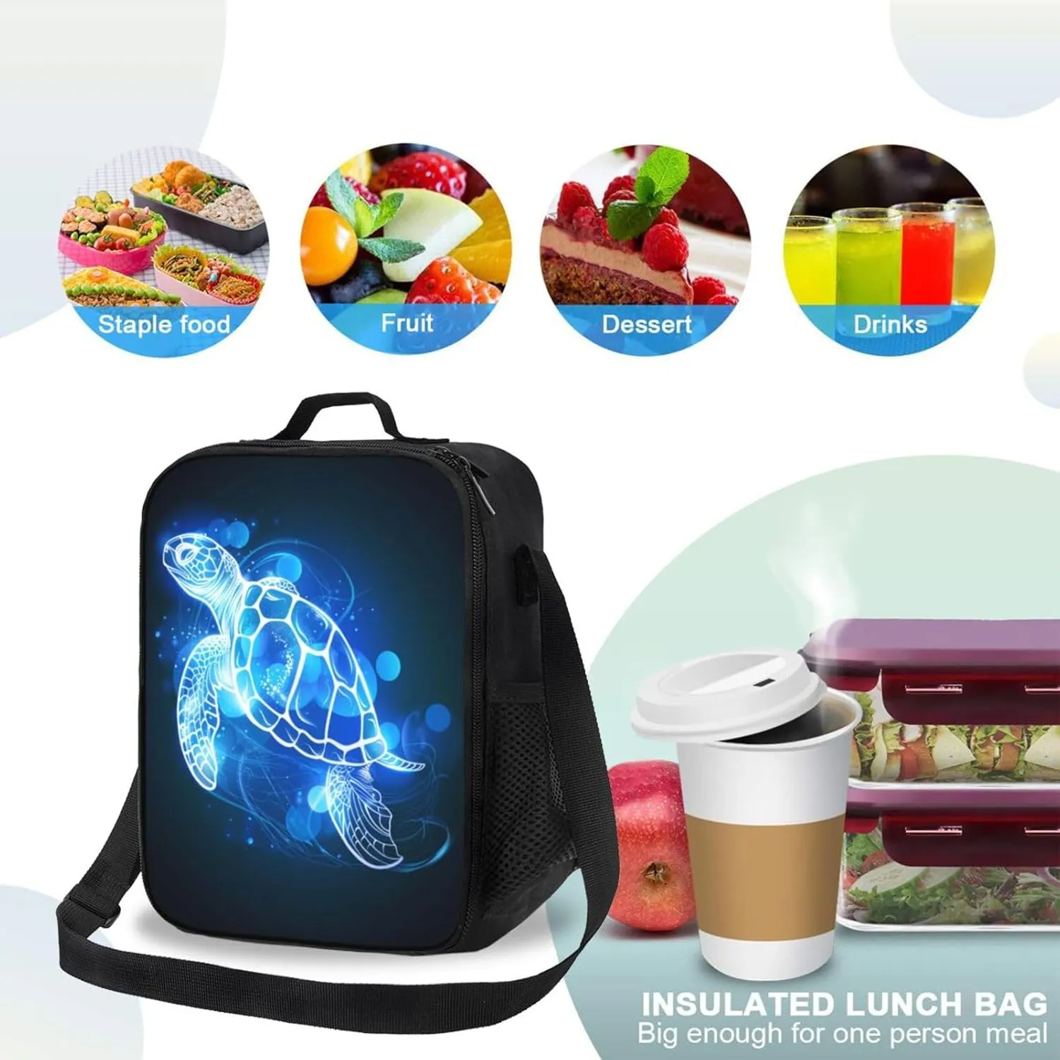 Sea Turtle Lunch Box Insulated Lunch Bag for Women Men Reusable Large Capacity Lunchbox with Shoulder Strap Small Leakproof Cooler Food Bento Tote Bag for Work Travel Picnic
