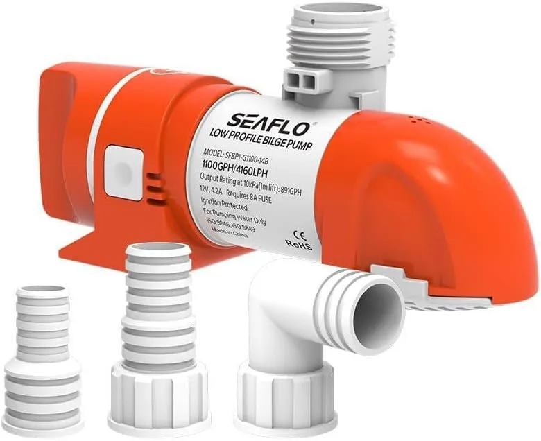 SEAFLO 24V 1100 GPH 14B Series Narrow Low Profile Time Sensing Automatic Bilge Pump