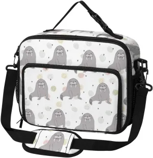 Seal And Walrus Pattern Lunch Bag Insulated Lunch Tote Shoulder Bag for Men Women Work Travel Picnic