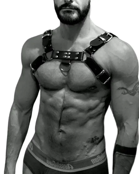 Seductive Leather Male Chest Harness With Rolling Buckles