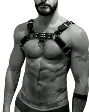 Seductive Leather Male Chest Harness With Rolling Buckles