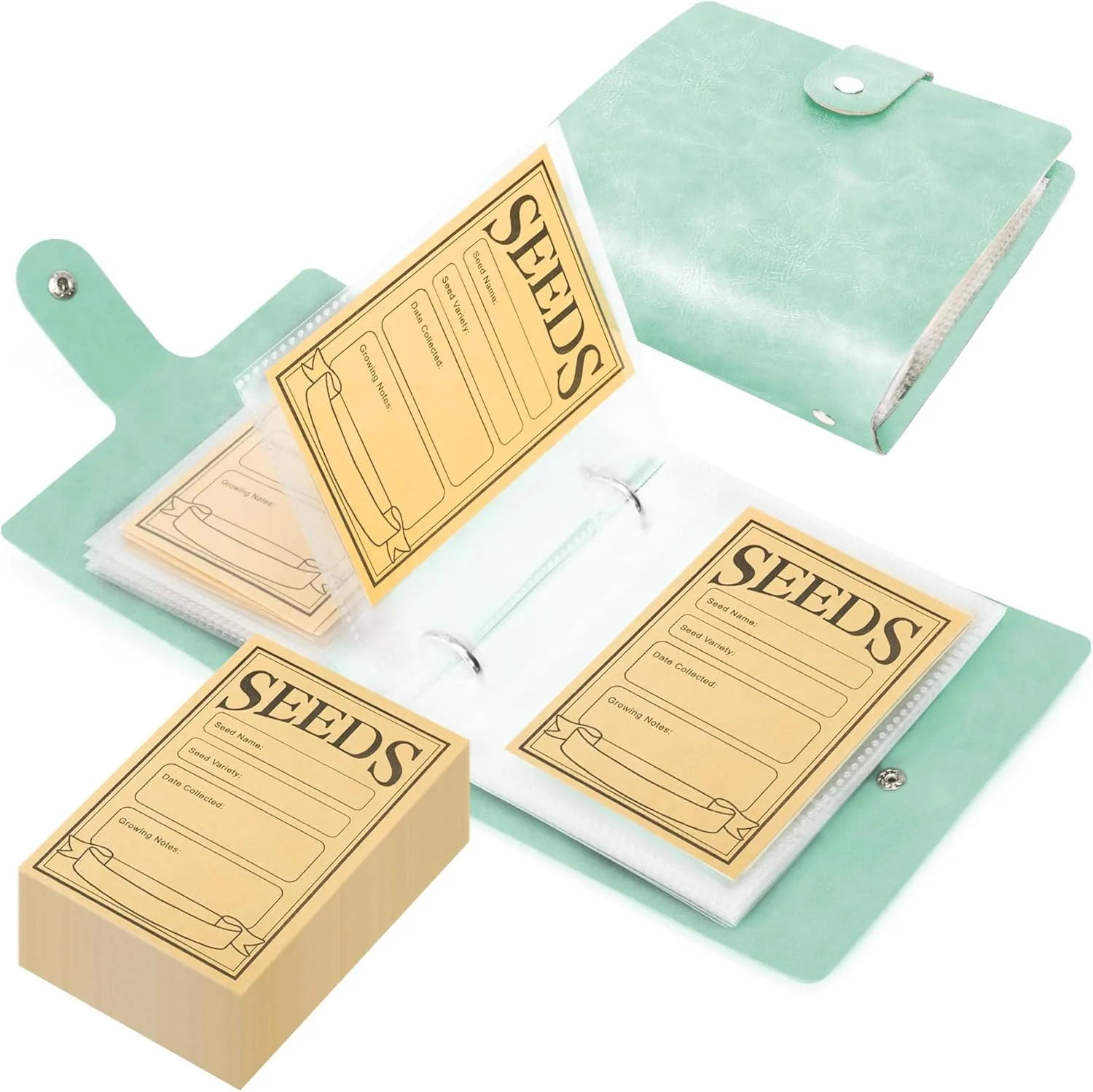 Seed Storage Organizer, 50 Pockets Seed Sleeves Binder with Envelopes Garden Seed Organizer Storage,Seed Packet Organizer Seed Collecting Template for Vegetable (Green, 3.5" x 5.12"- Pocket)