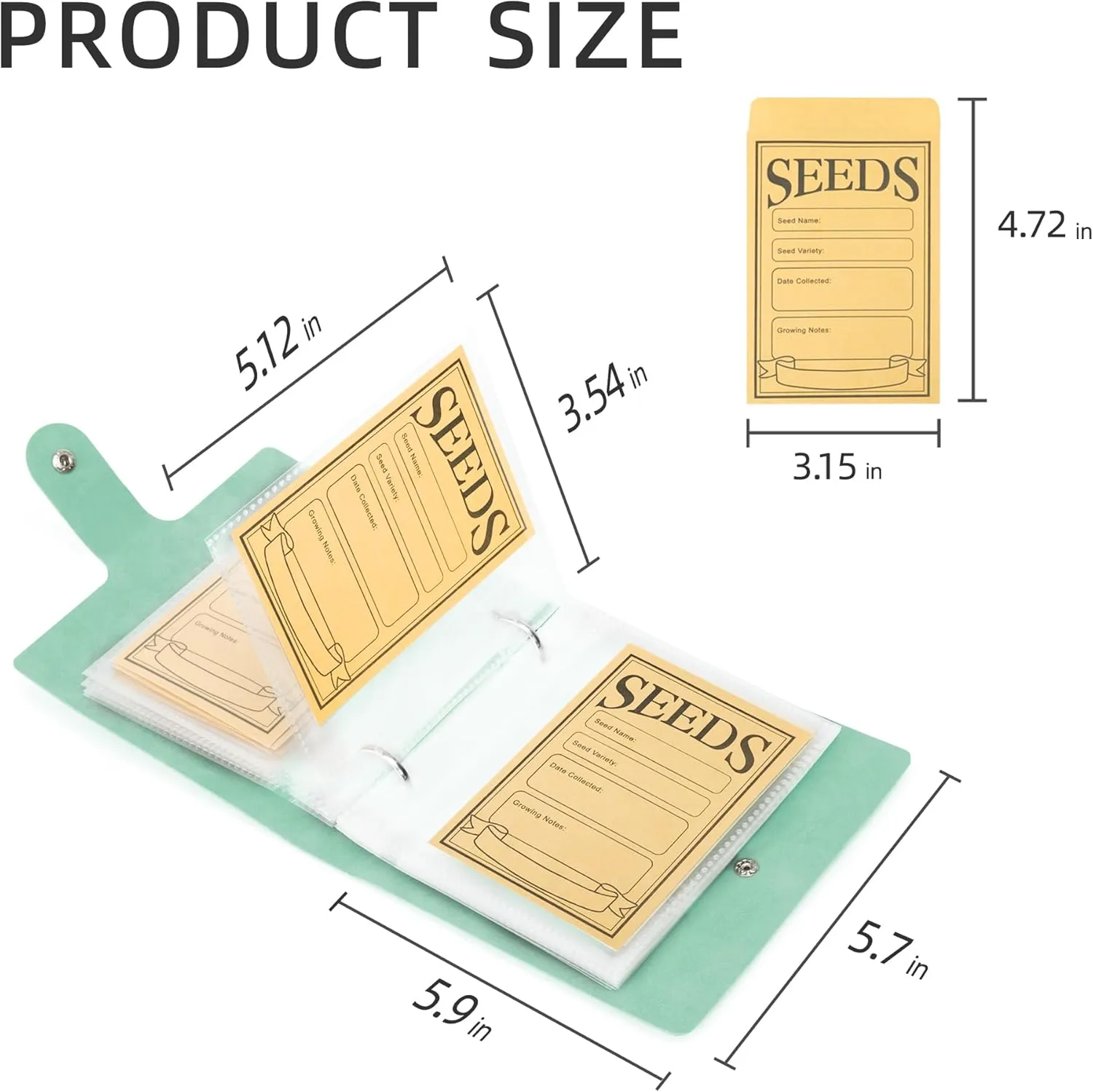 Seed Storage Organizer, 50 Pockets Seed Sleeves Binder with Envelopes Garden Seed Organizer Storage,Seed Packet Organizer Seed Collecting Template for Vegetable (Green, 3.5" x 5.12"- Pocket)