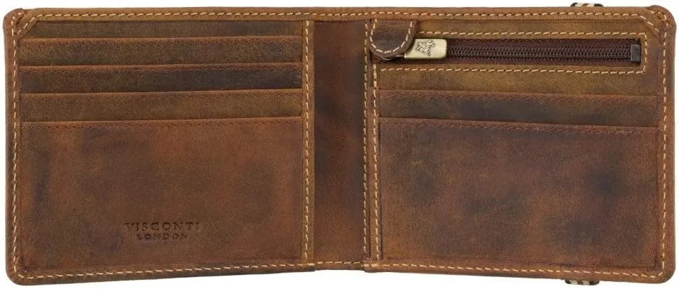 Segesta Elastic Closure Bi Fold Real Leather Tap and Go Slim Wallet Card Holder RFID (Tan)
