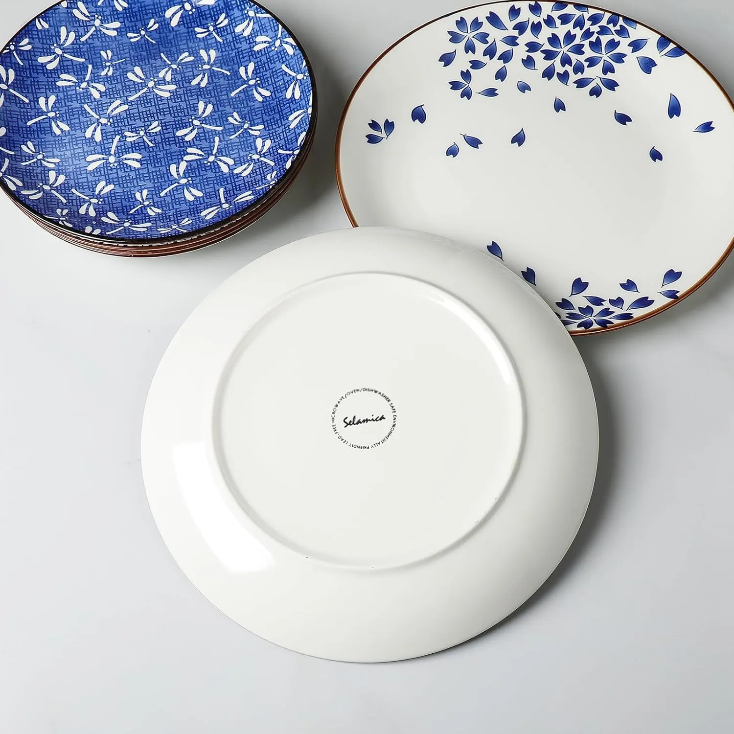 Selamica 10 Inch Kitchen Serving Plates, Large Dessert Plates Ceramic for Salad Pasta Steak, Microwave Dishwasher Safe, Set of 6, Blue