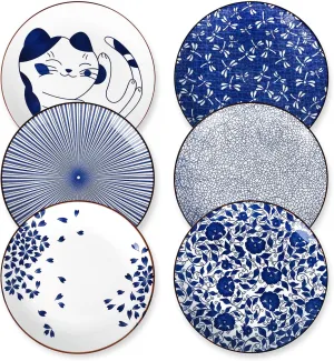 Selamica 10 Inch Kitchen Serving Plates, Large Dessert Plates Ceramic for Salad Pasta Steak, Microwave Dishwasher Safe, Set of 6, Blue