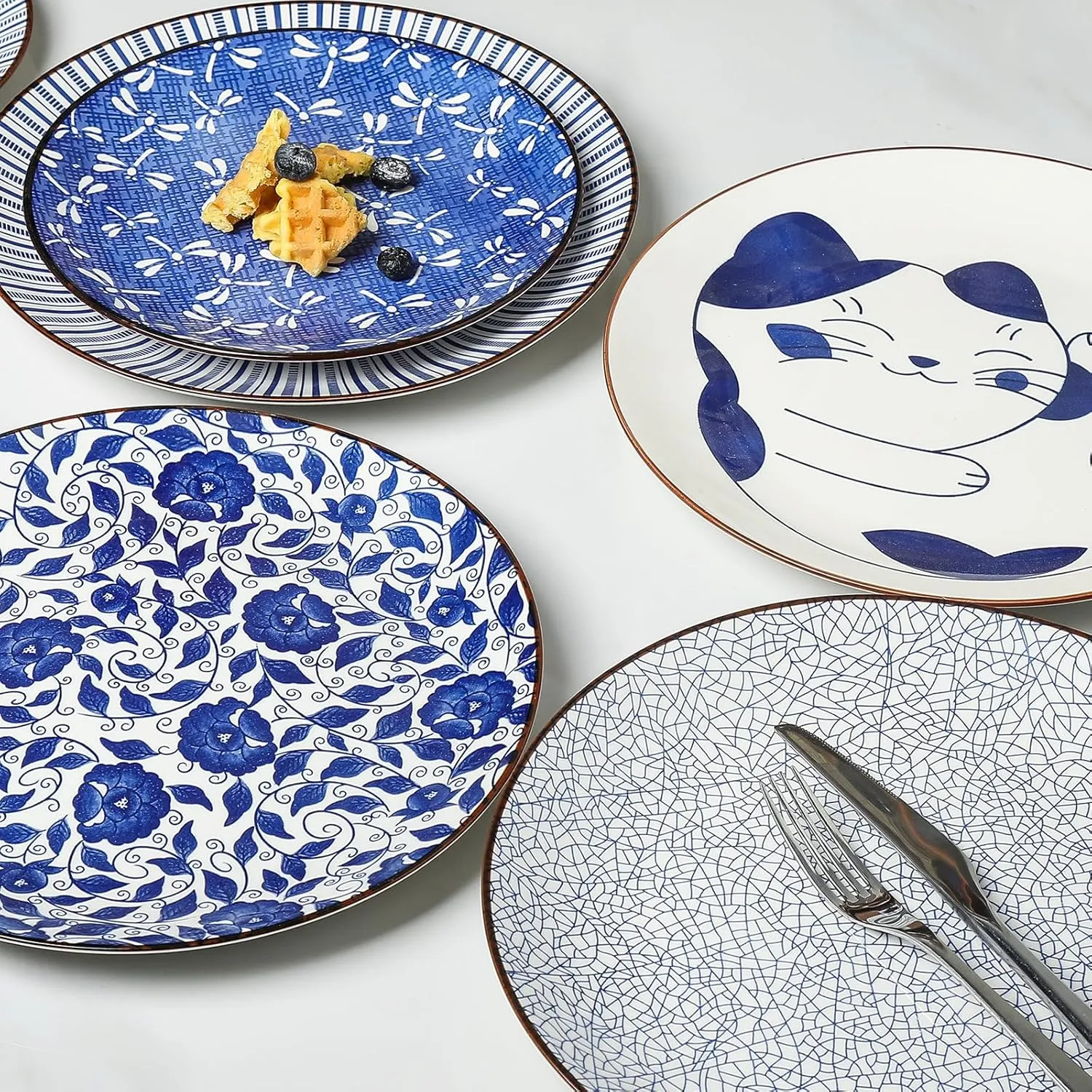 Selamica 10 Inch Kitchen Serving Plates, Large Dessert Plates Ceramic for Salad Pasta Steak, Microwave Dishwasher Safe, Set of 6, Blue
