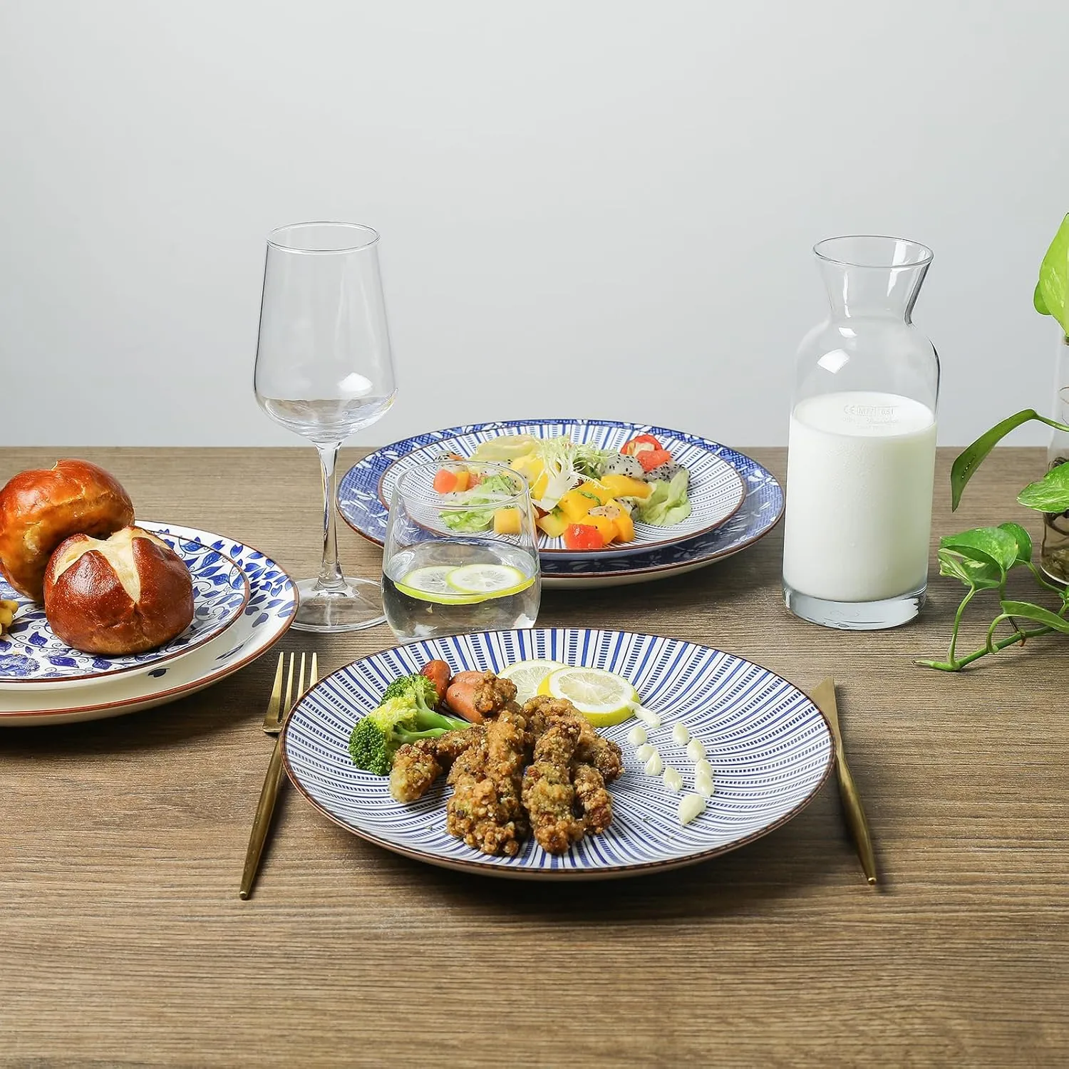 Selamica 10 Inch Kitchen Serving Plates, Large Dessert Plates Ceramic for Salad Pasta Steak, Microwave Dishwasher Safe, Set of 6, Blue
