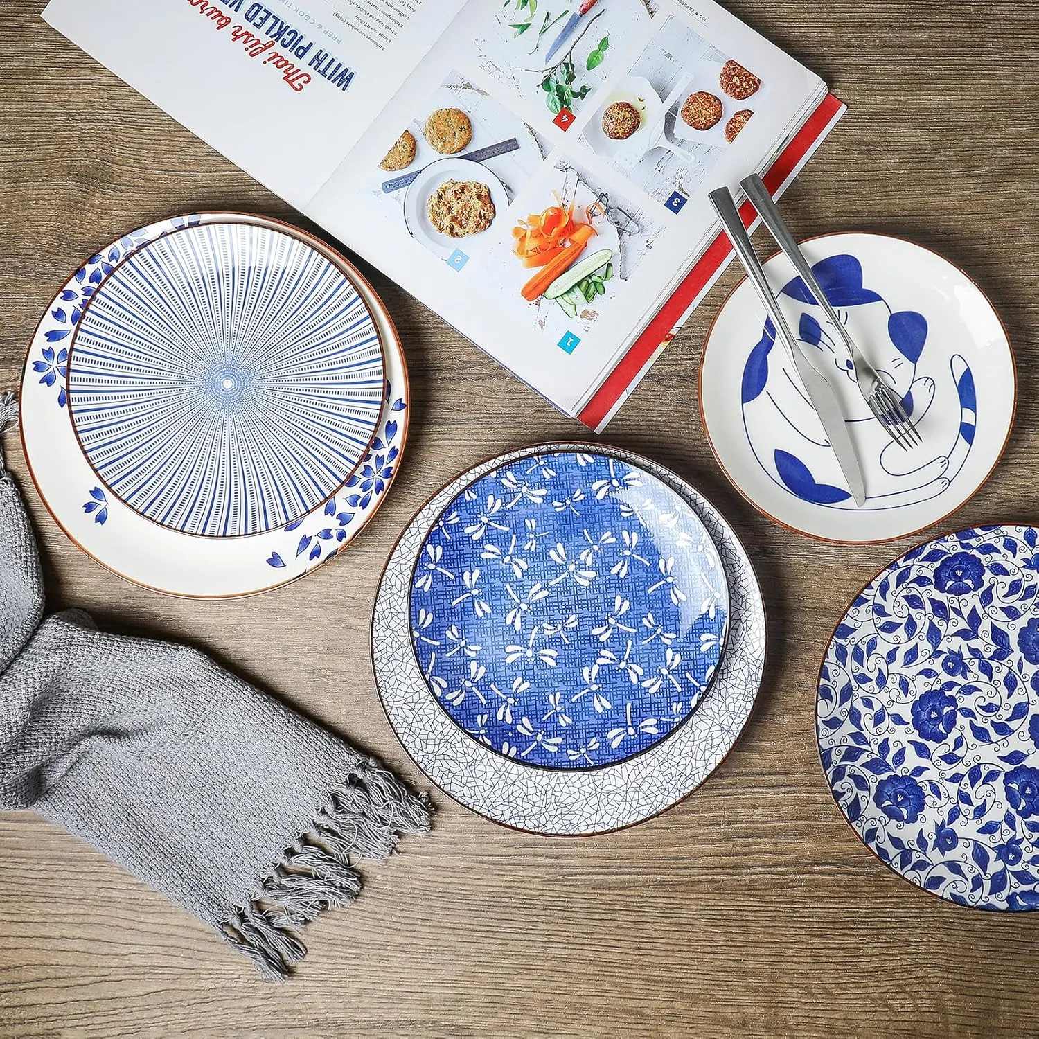 Selamica 10 Inch Kitchen Serving Plates, Large Dessert Plates Ceramic for Salad Pasta Steak, Microwave Dishwasher Safe, Set of 6, Blue