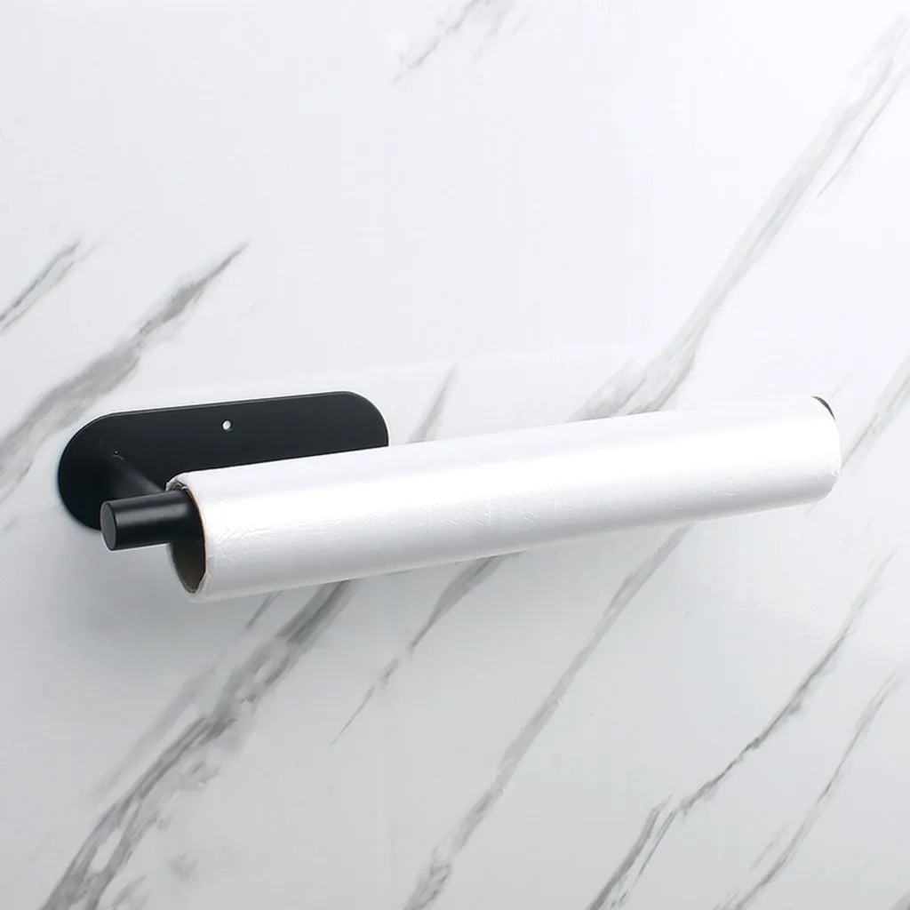 Self-Adhesive or Drilling Paper Towel Holder Wall Mount (Black)