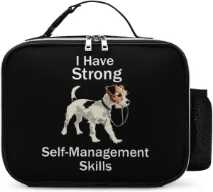 Self-Management Skills Insulated Cooler Leather Lunch Bag Meal Tote Handbags with Adjustable Handle Strap Side Pocket
