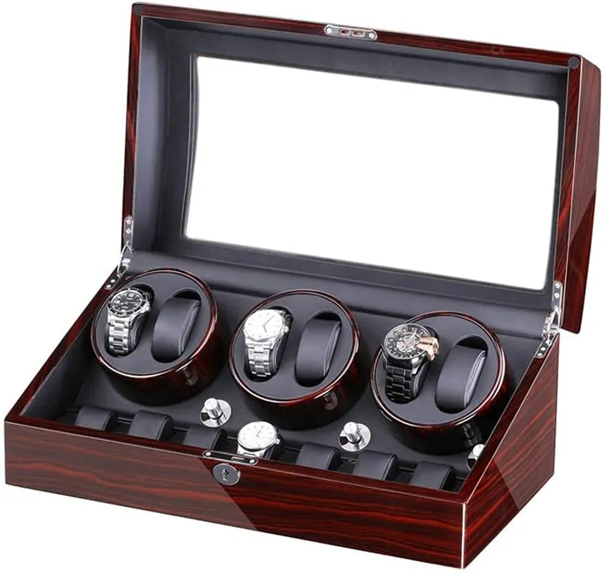 Self Winding Automatic Watch Winder Box with Plug PU Leather Self-Winding Mechanical Watch Box with Quiet Motor