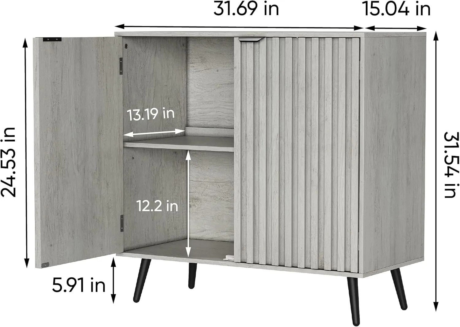 Semiocthome Gray Buffet Cabinet with Storage, Sideboard Cabinet with Fluted Doors and Metal Legs, Storage Cabinet with Adjustable Shelf, Accent Table for Living Room, Dining Room, Kitchen, Entryway