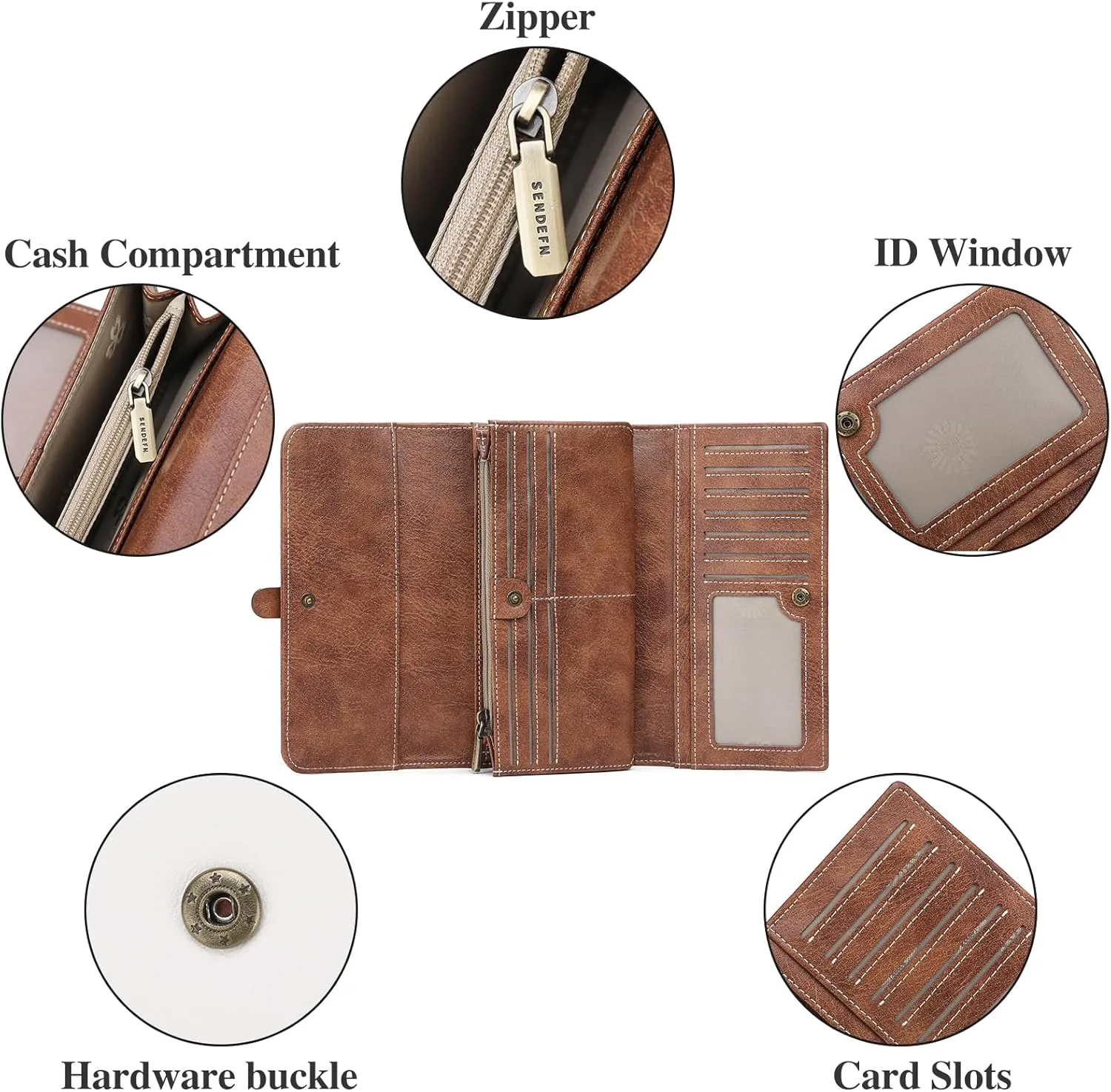 SENDEFN Wallets for Women Real Leather with RFID Blocking Trifold Credit Card Holder with ID Window Wallet